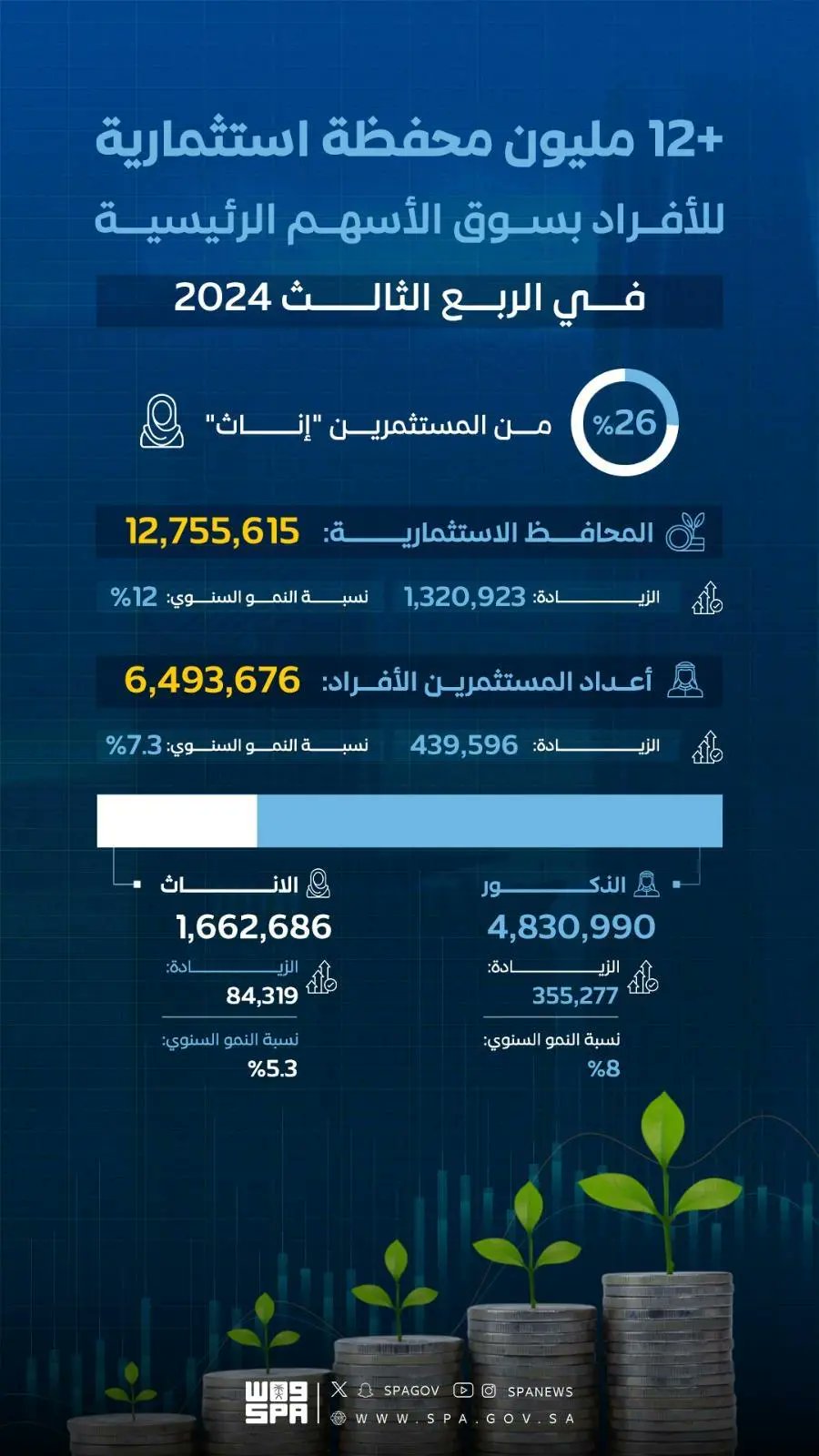 محليات السعودية: أكثر من 12 مليون محفظة استثمارية للأفراد بسوق الأسهم الرئيسية في الربع الثالث 2024