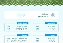 محليات السعودية: (136) محطة ترصد هطول أمطار في (9) مناطق.. ومنى بمكة المكرمة تسجّل أعلى كمية بـ (89) ملم – صحيفة درة الالكترونية